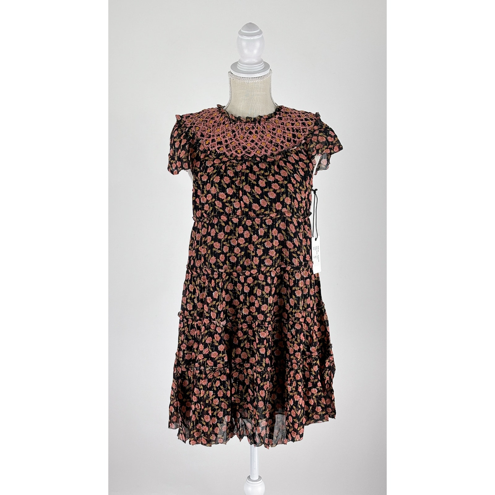 Saylor Floral Tiered Priti Short Sleeve Mini Dress Womens Size Xs New Black Pink — image 3 of 8